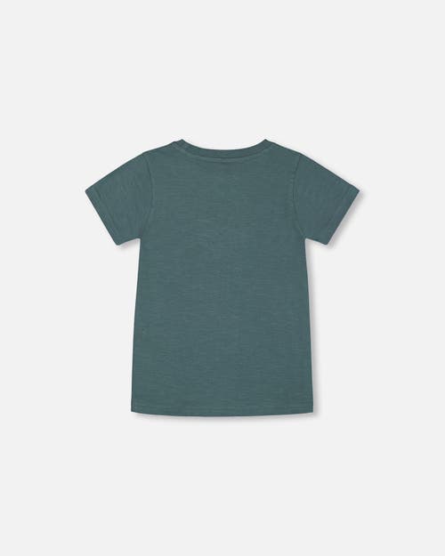 Deux Par Deux Little Boy's Short Sleeve Organic Cotton Graphic Tee Teal And Dark Old Rose In Teal And Dark Old Rose