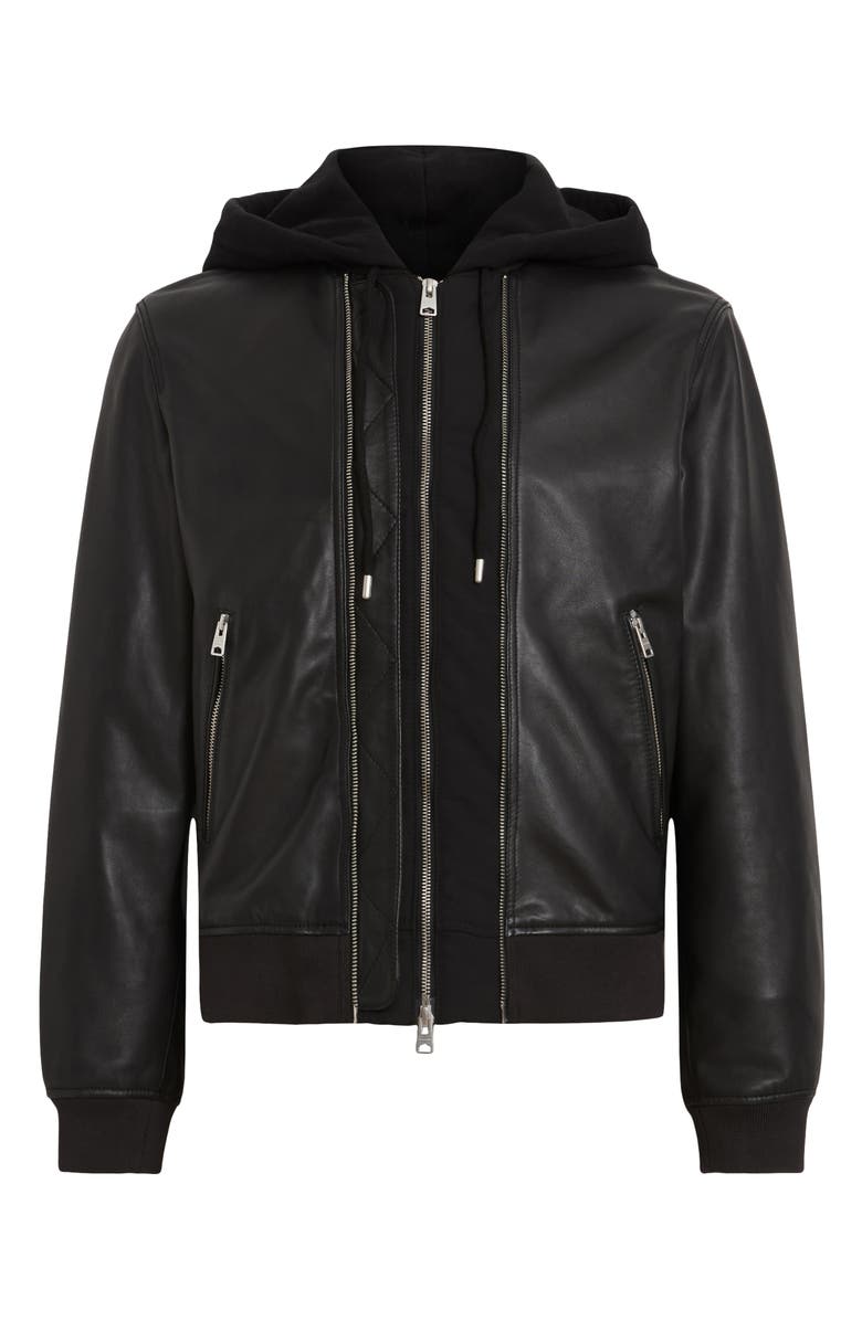 AllSaints Valk Hooded Moto Leather Jacket, Alternate, color, 