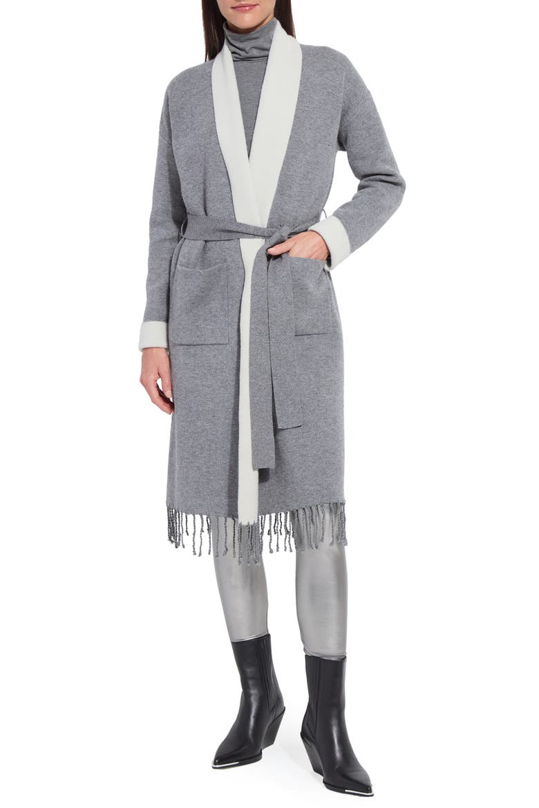 Juliette Fringed Sweater Coat, Main, color, GREY MELANGE/ LIGHT PEWTER