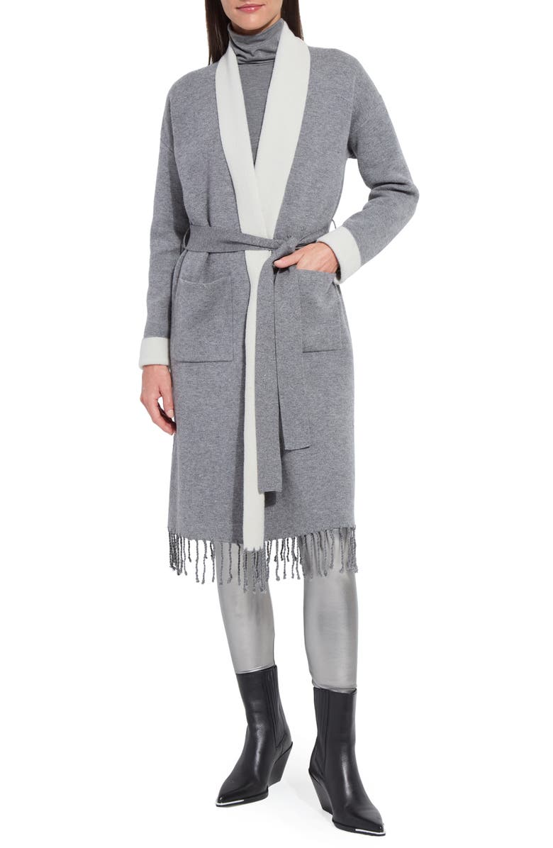 Lysse Juliette Fringed Sweater Coat, Main, color, Grey Melange/ Light Pewter