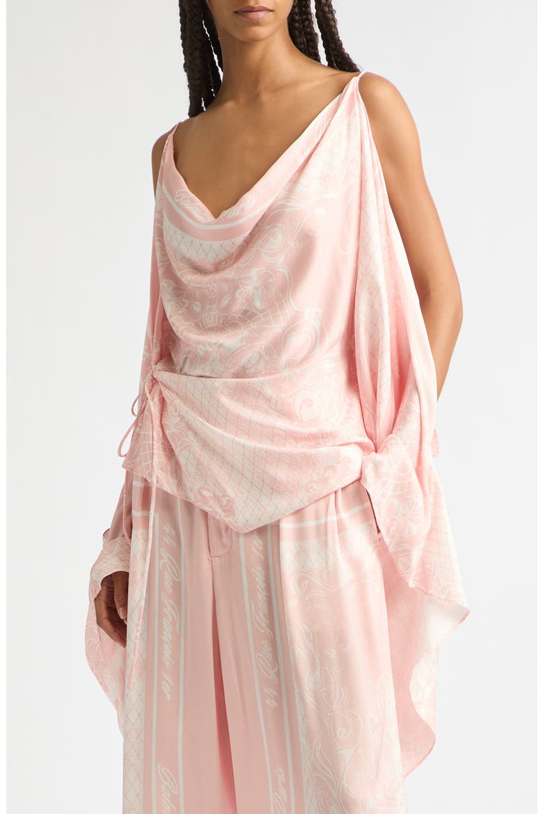Foulard Print Open Shoulder Top, Main, color, OJD PINK/ WHITE