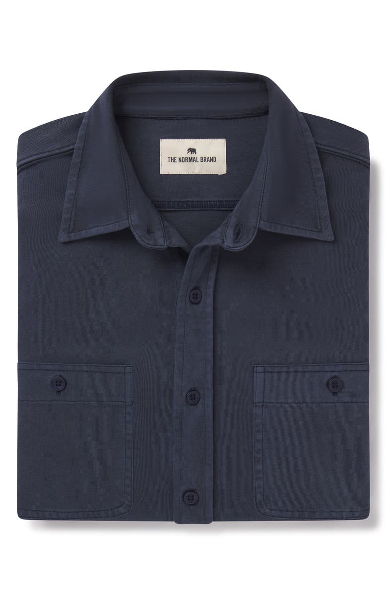 The Normal Brand Lennox Cotton Jersey Button-Up Shirt, Alternate, color, Navy