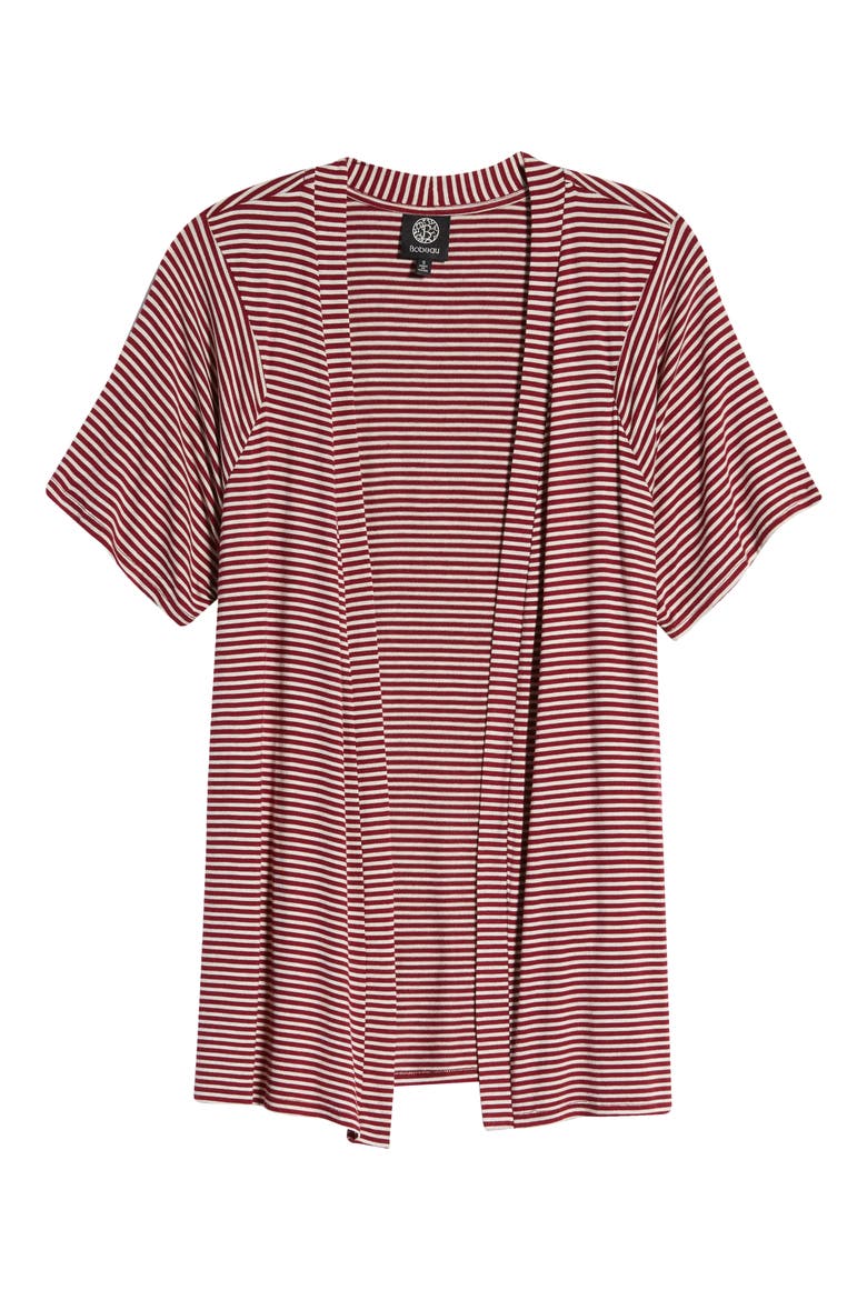 Stripe Open Front Cardigan, Alternate, color, BURGUNDY/ OATMEAL