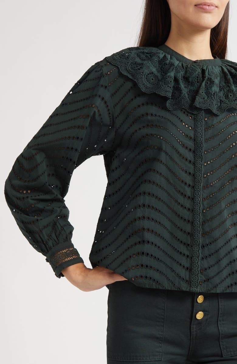Ulla Johnson Fia Scallop Eyelet Ruffle Top, Alternate, color, Cypress