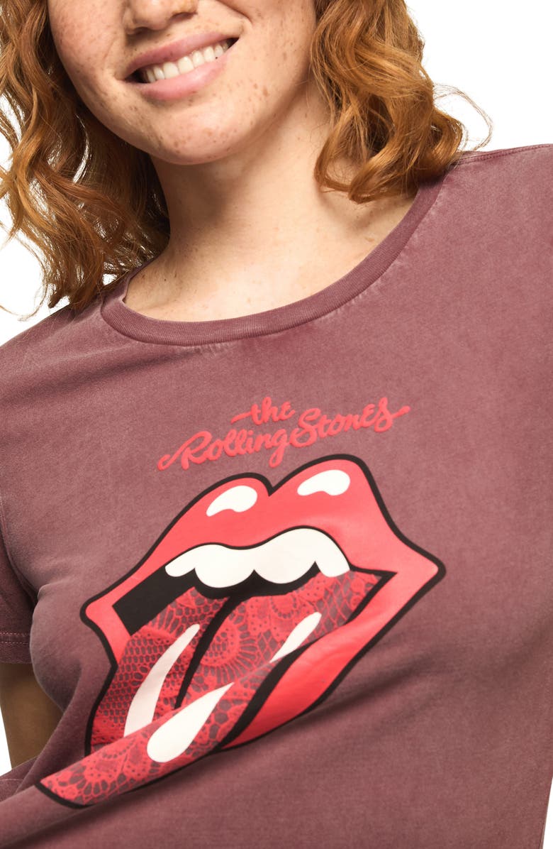 Lucky Brand Rolling Stones Lace Hot Lips Graphic T-Shirt, Alternate, color, Rustic Wine