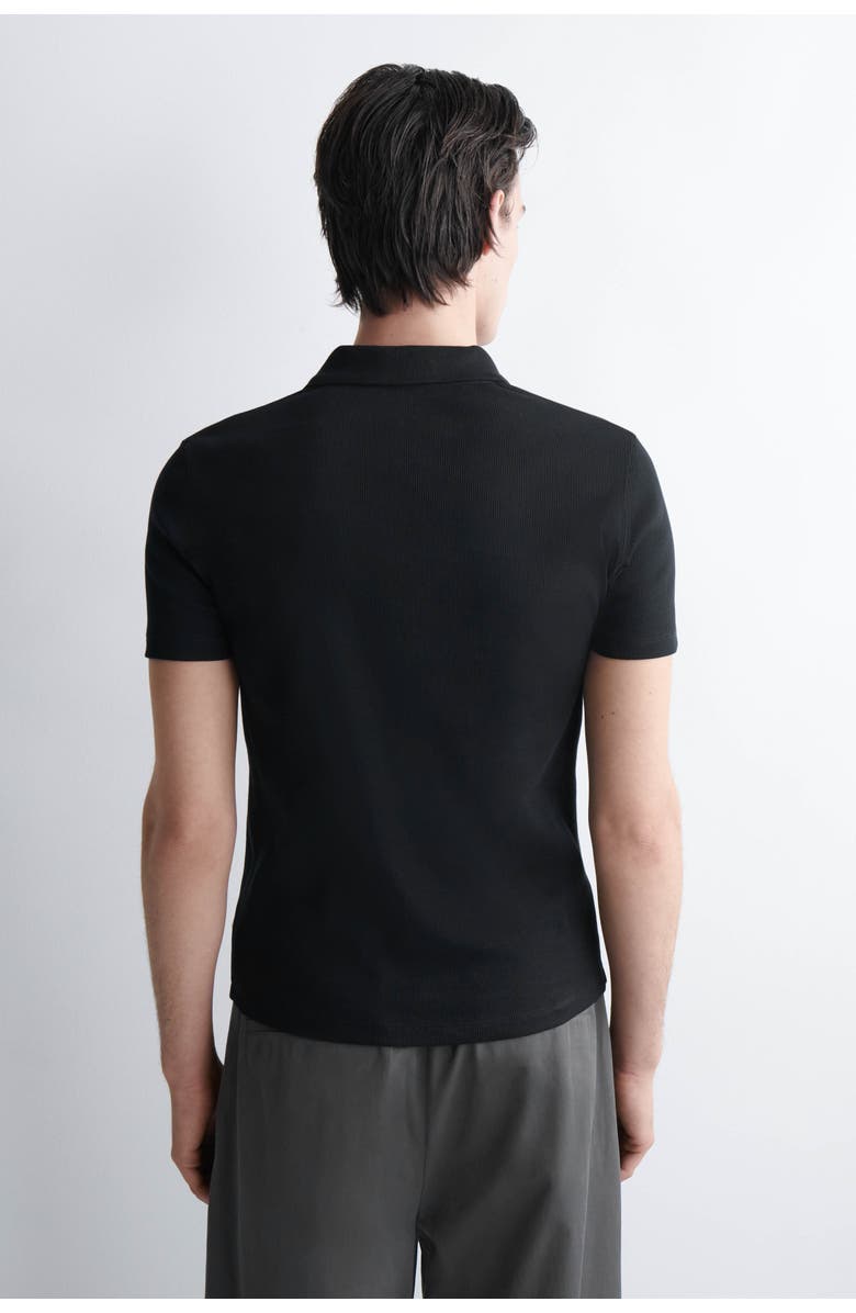 COS Slim Ribbed Cotton Polo Shirt, Alternate, color, Black