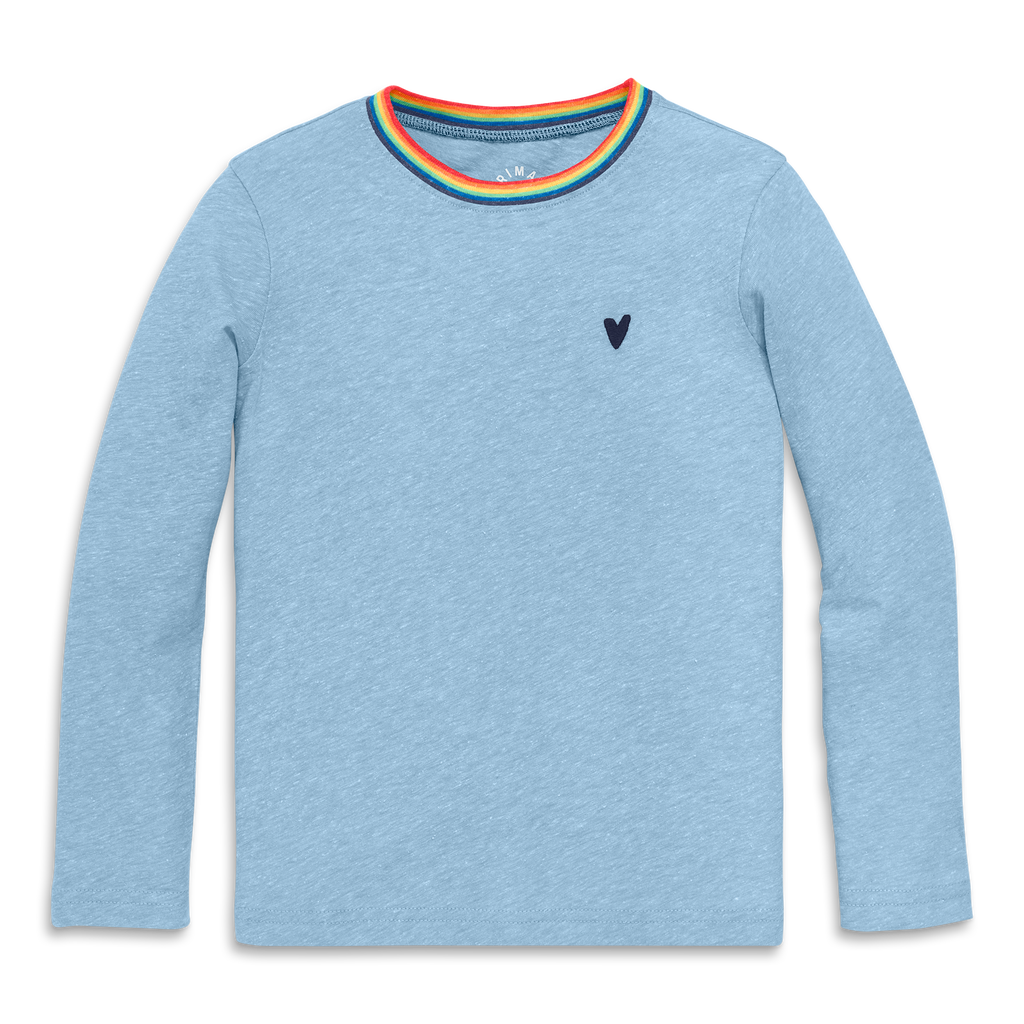 Primary Kids Long Sleeve Heathered Embroidered Heart Tee In Blue