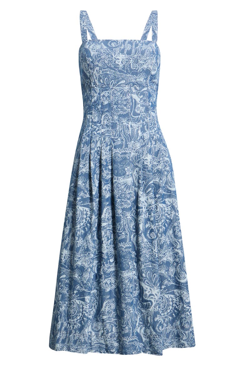 Calloway Print Sleeveless Midi Dress, Main, color, INDIGO ALL DAY CHAMBRAY