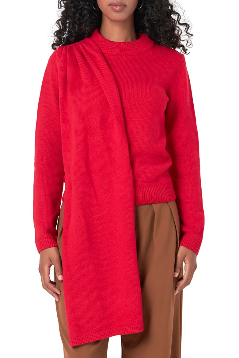 Scarf Detail Crewneck Sweater, Main, color, RED