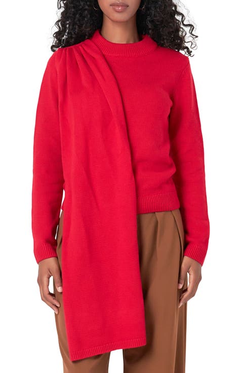 Scarf Detail Crewneck Sweater