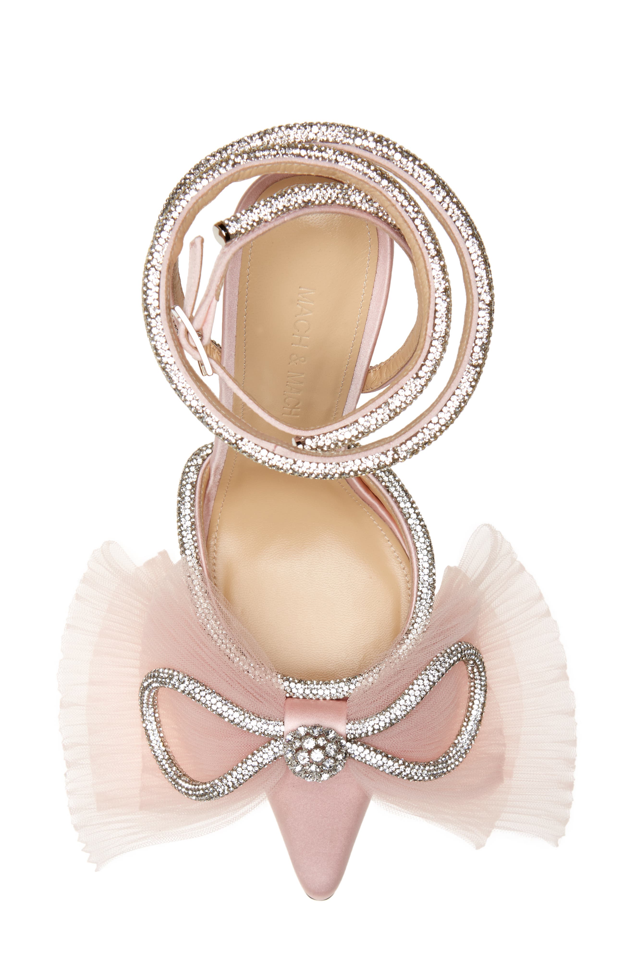 Double Crystal & Tulle Bow Satin Pump, Alternate, color, POWDER PINK