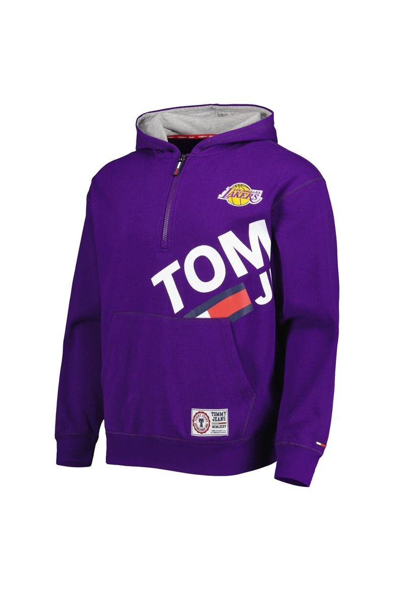 Men's Tommy Jeans Purple Los Angeles Lakers Bernard Half-Zip Hoodie, Alternate, color, Purple