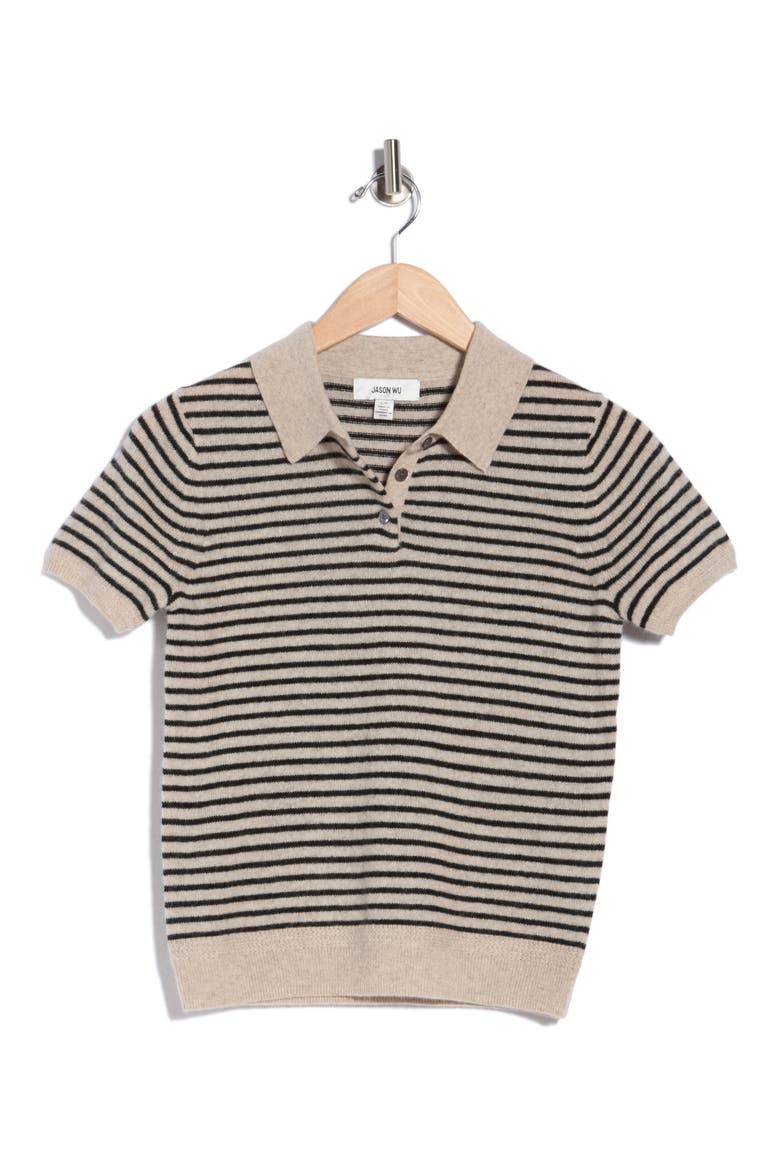Stripe Cashmere Polo, Main, color, SAND HEATHER/ BLACK