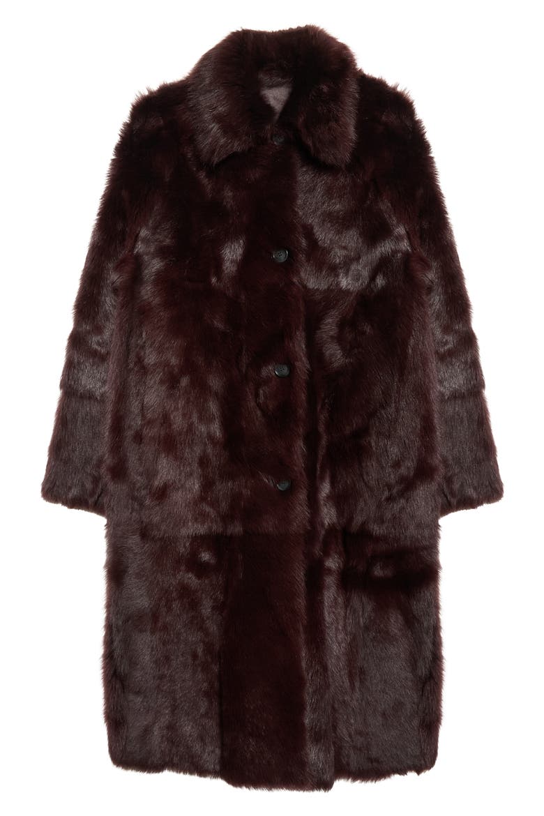 Ruth Genuine Shearling Reversible Long Coat, Main, color, MERLOT RED