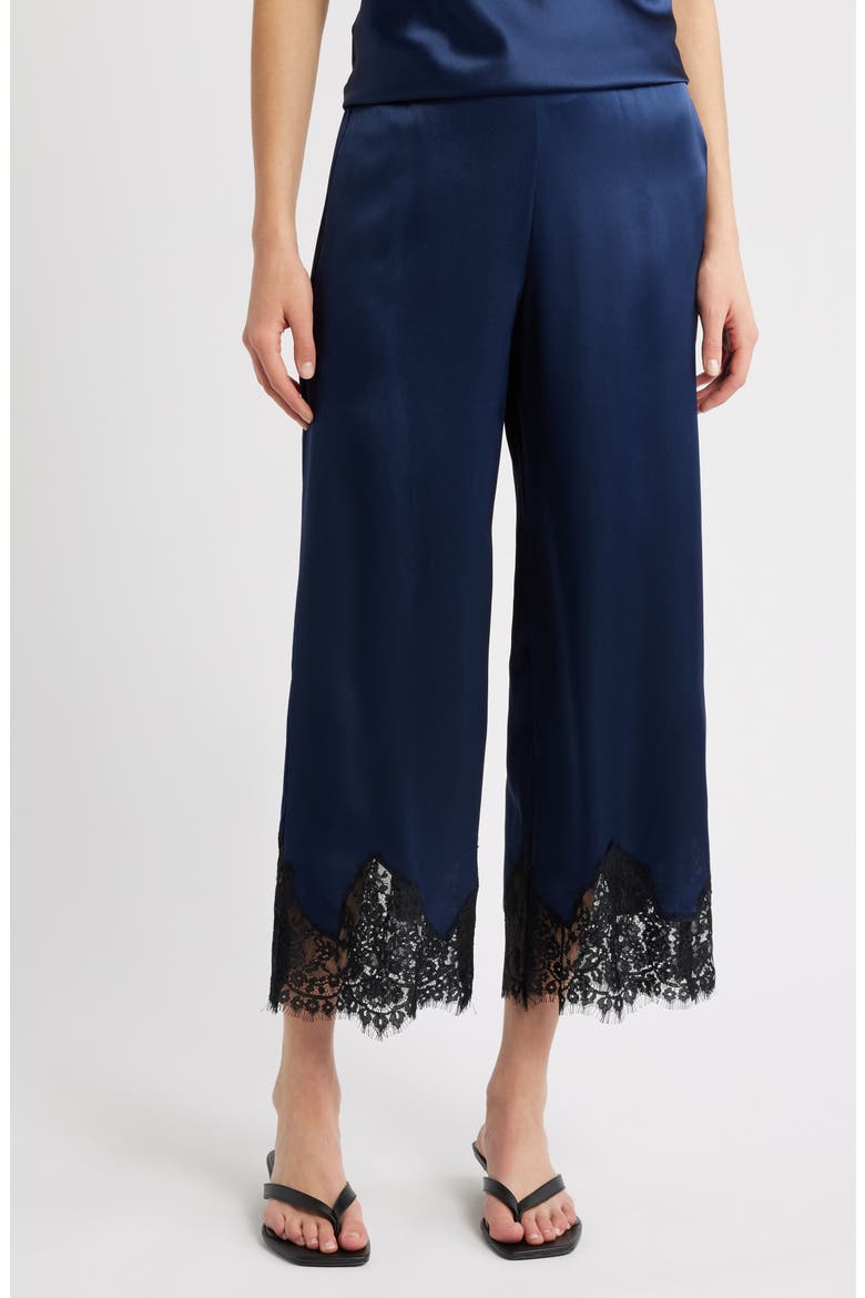 Carolina Silk Lace Hem Pant, Main, color, NAVY BLACK