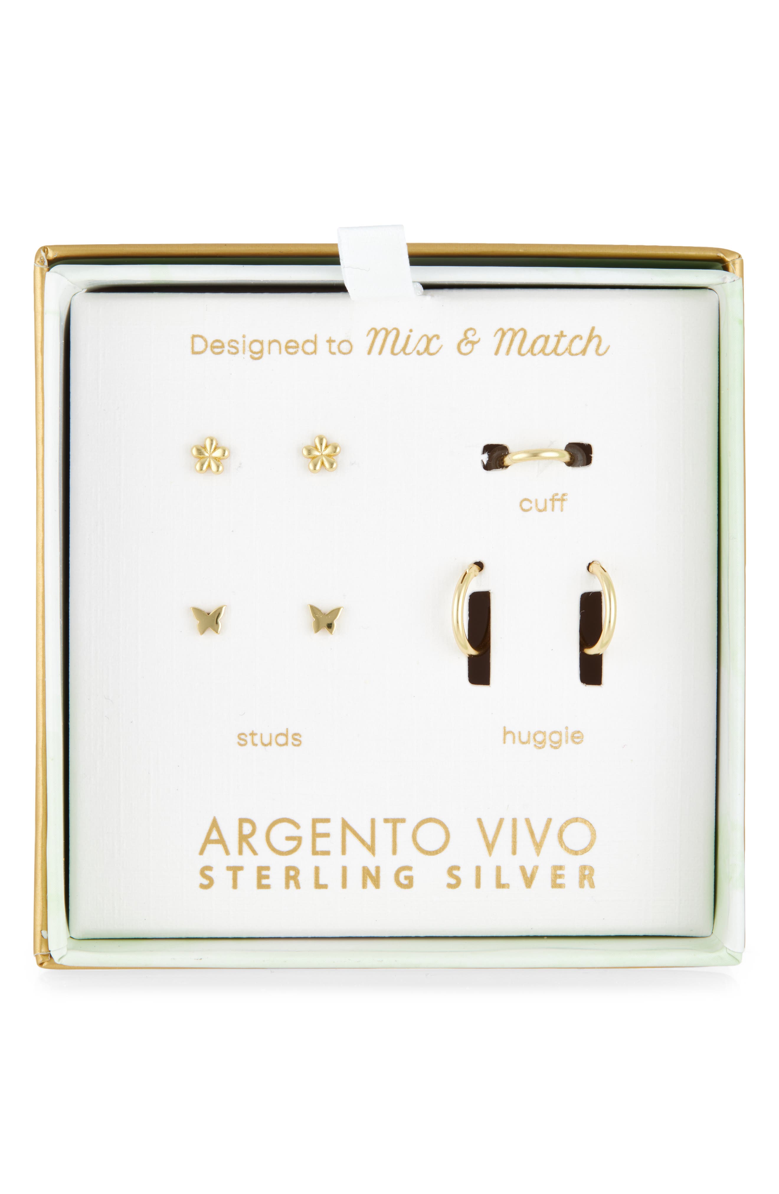 ARGENTO VIVO Pack of Four Butterfly Assorted Stud, Cuff & Hoop Earrings