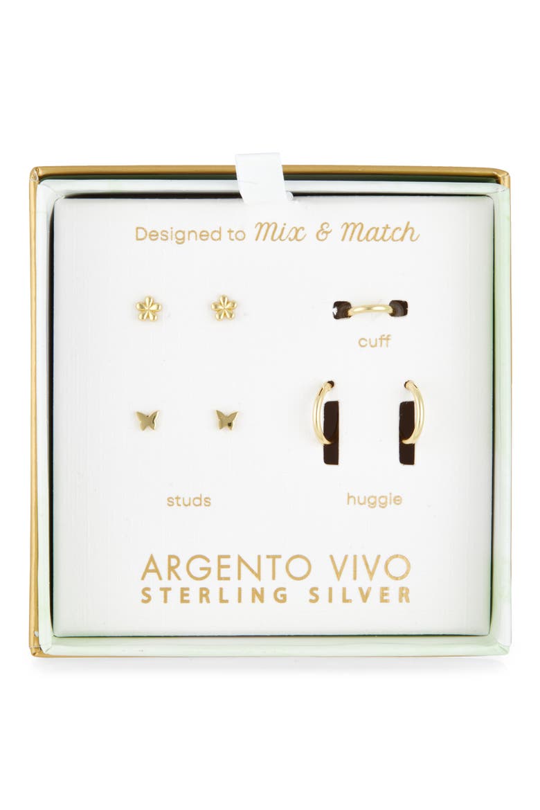Pack of Four Butterfly Assorted Stud, Cuff & Hoop Earrings, Main, color, GOLD