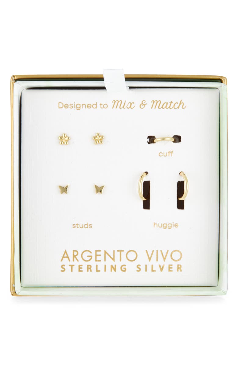ARGENTO VIVO Pack of Four Butterfly Assorted Stud, Cuff & Hoop Earrings, Main, color, Gold