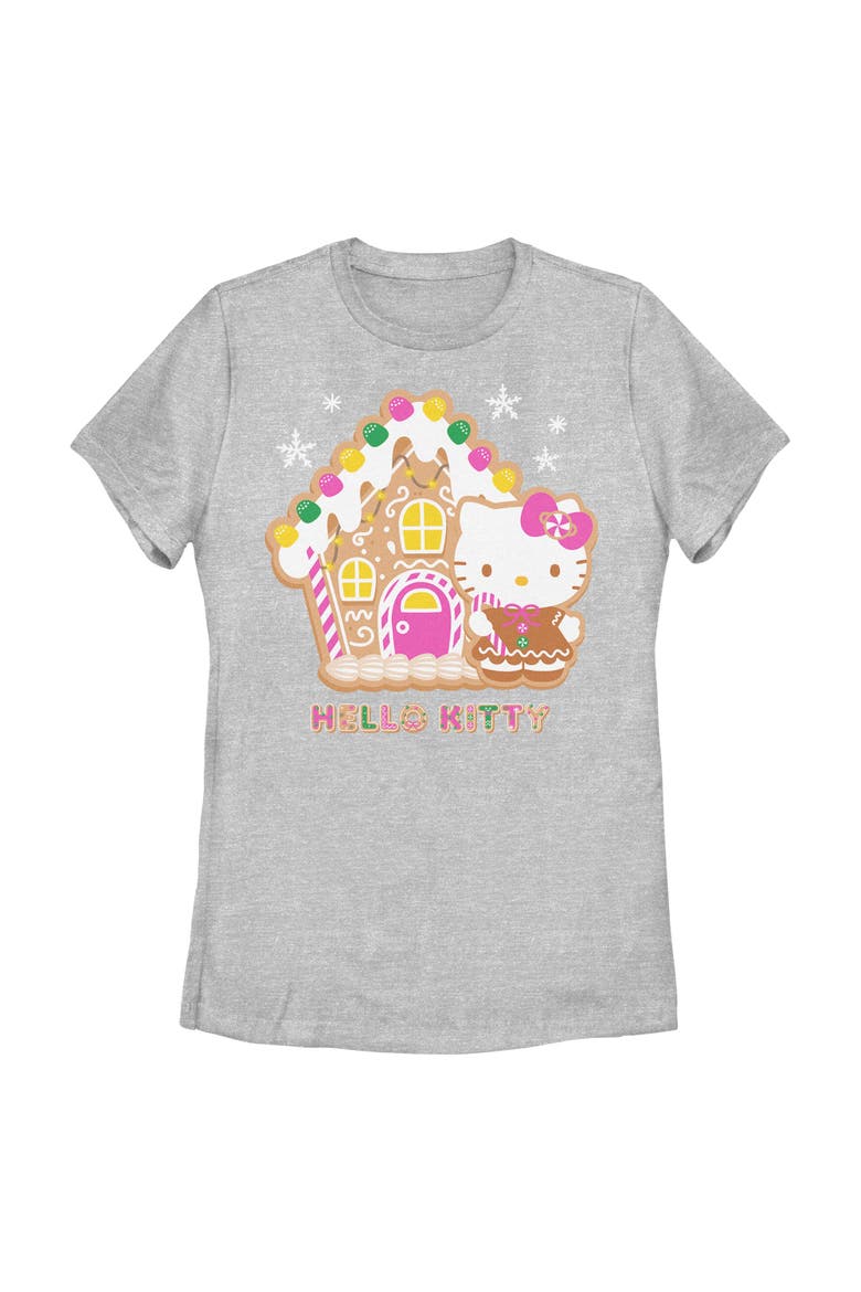 Women's Hello Kitty Gingerbread House and Kitty  Graphic T-Shirt, Main, color, Athletic Heather