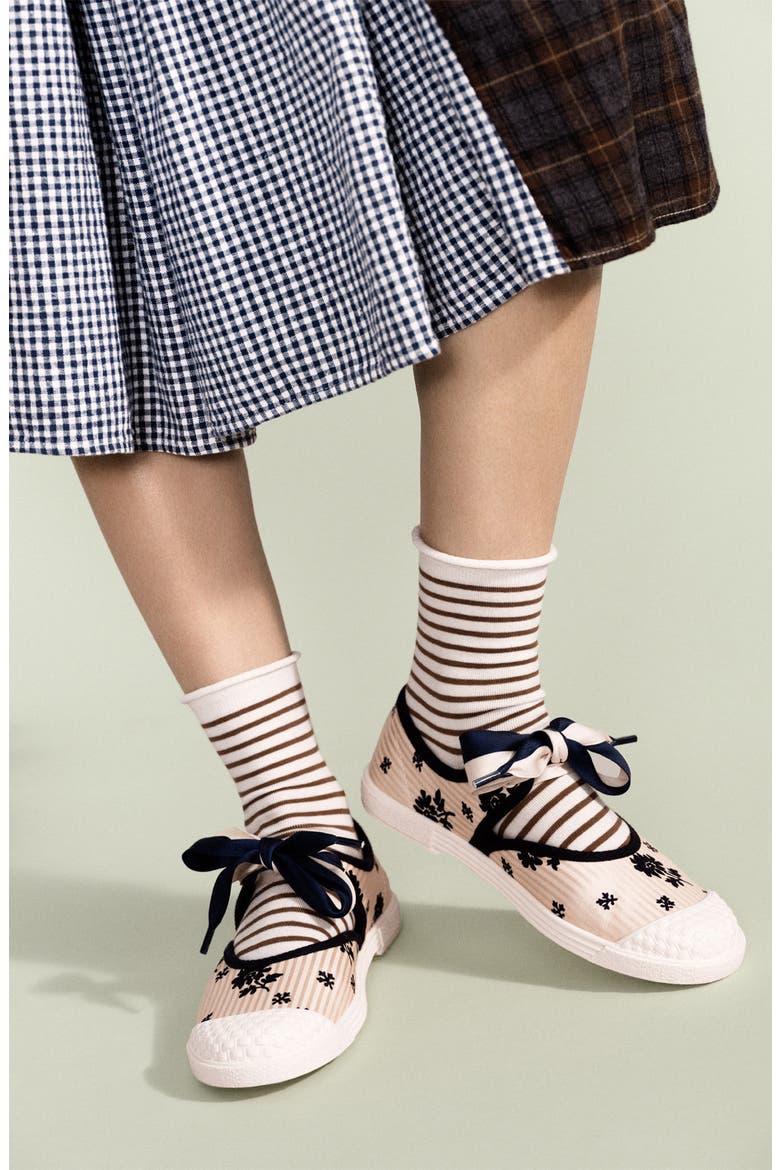 Nautical Stripe Crew Socks, Alternate, color, MOCHA