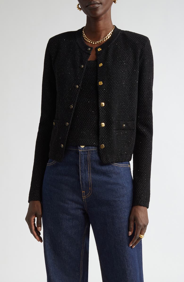 ST. JOHN Microsequin Cotton Blend Cardigan, Main, color,