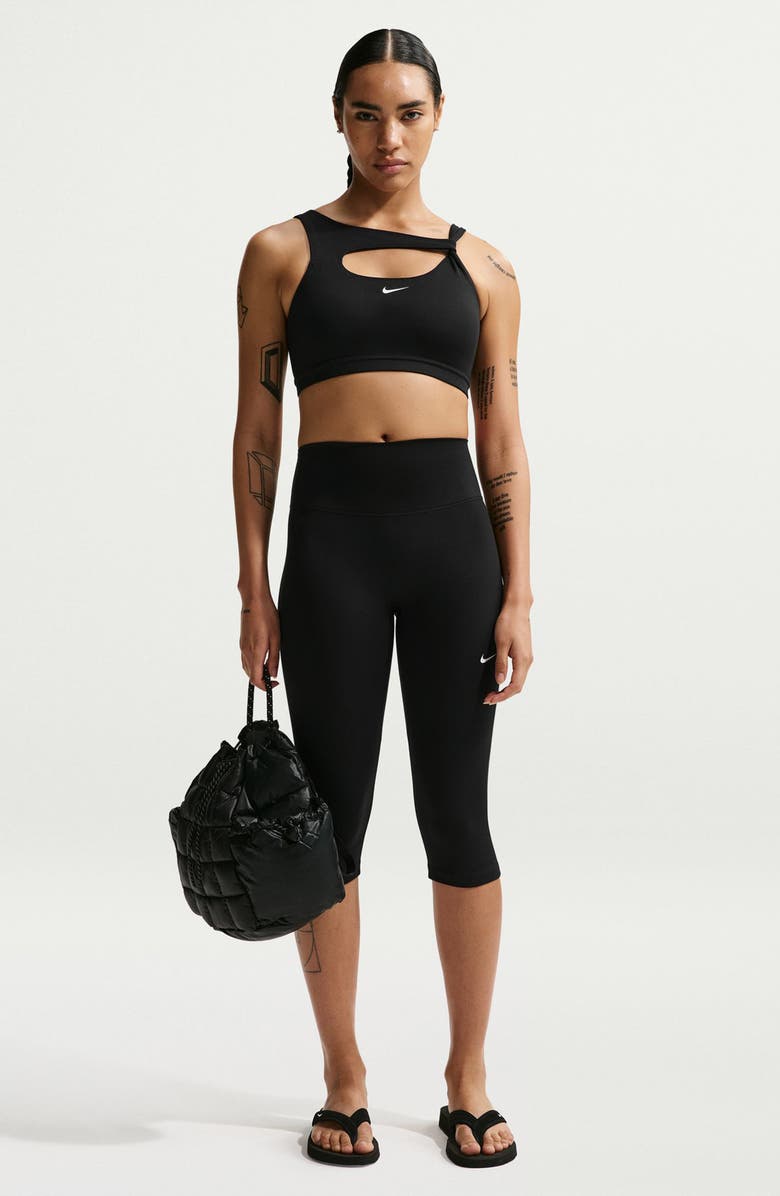 Nike Capsule Asymmetric Sports Bra, Alternate, color, Black/ White
