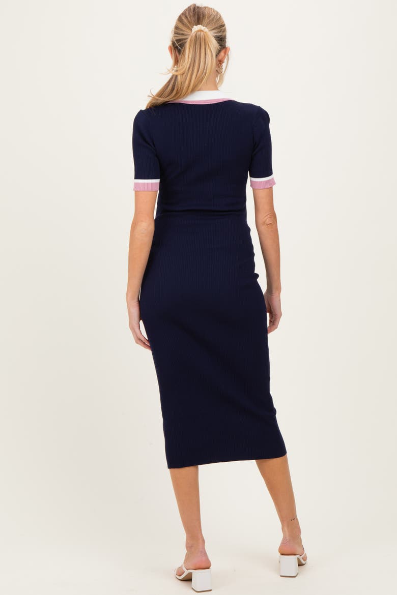 Collared Colorblock Midi Dress, Alternate, color, Navy Blue