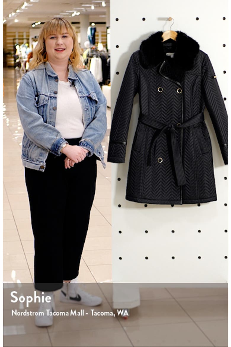 Water Resistant Double Breasted Faux Fux Collar Quilted Coat video