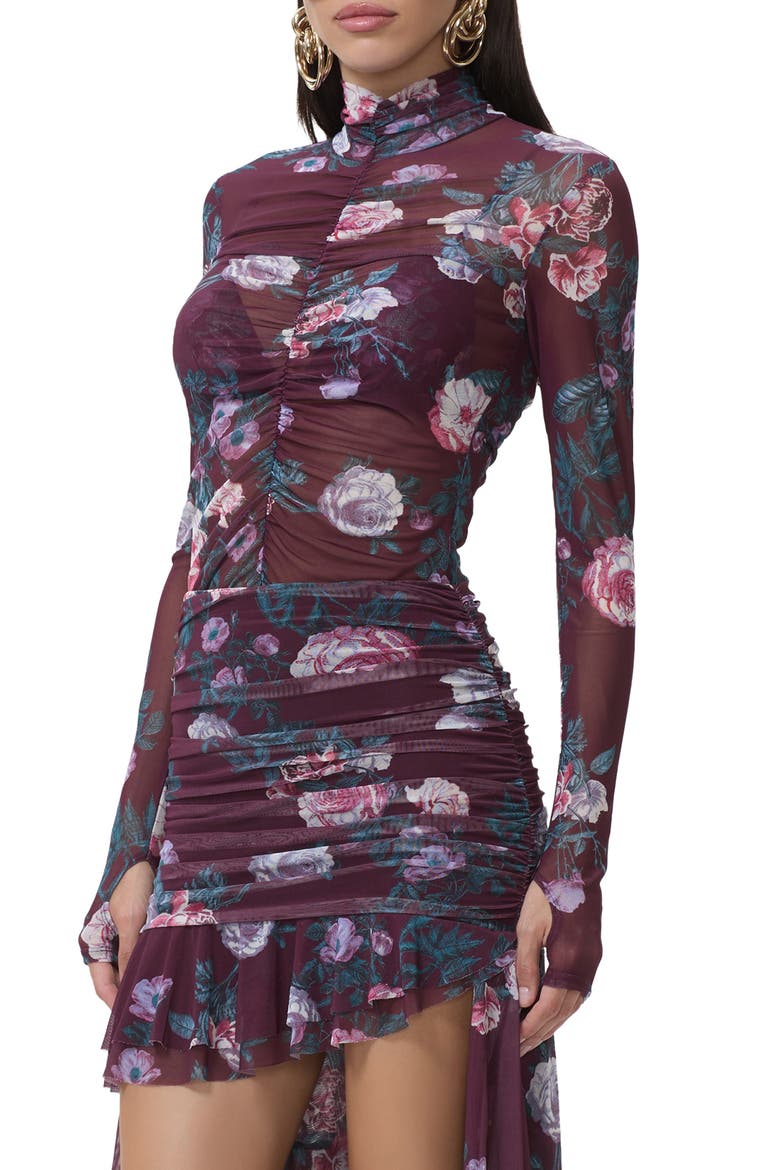 Rubi Ruched Sheer Mesh Top, Alternate, color, CABERNET BOUQUET