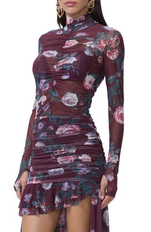 Afrm Rubi Ruched Sheer Mesh Top In Brown