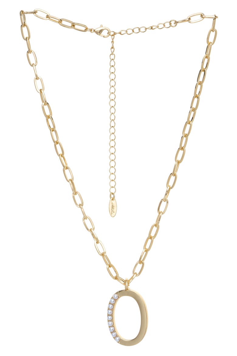 Imitation Pearl Initial Pendant Necklace, Main, color, GOLD- O