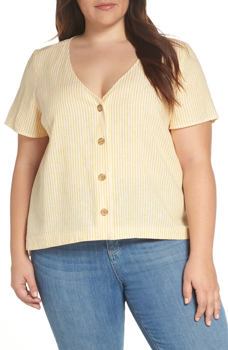 BP. Button Front Linen Blend Top, Alternate, color,