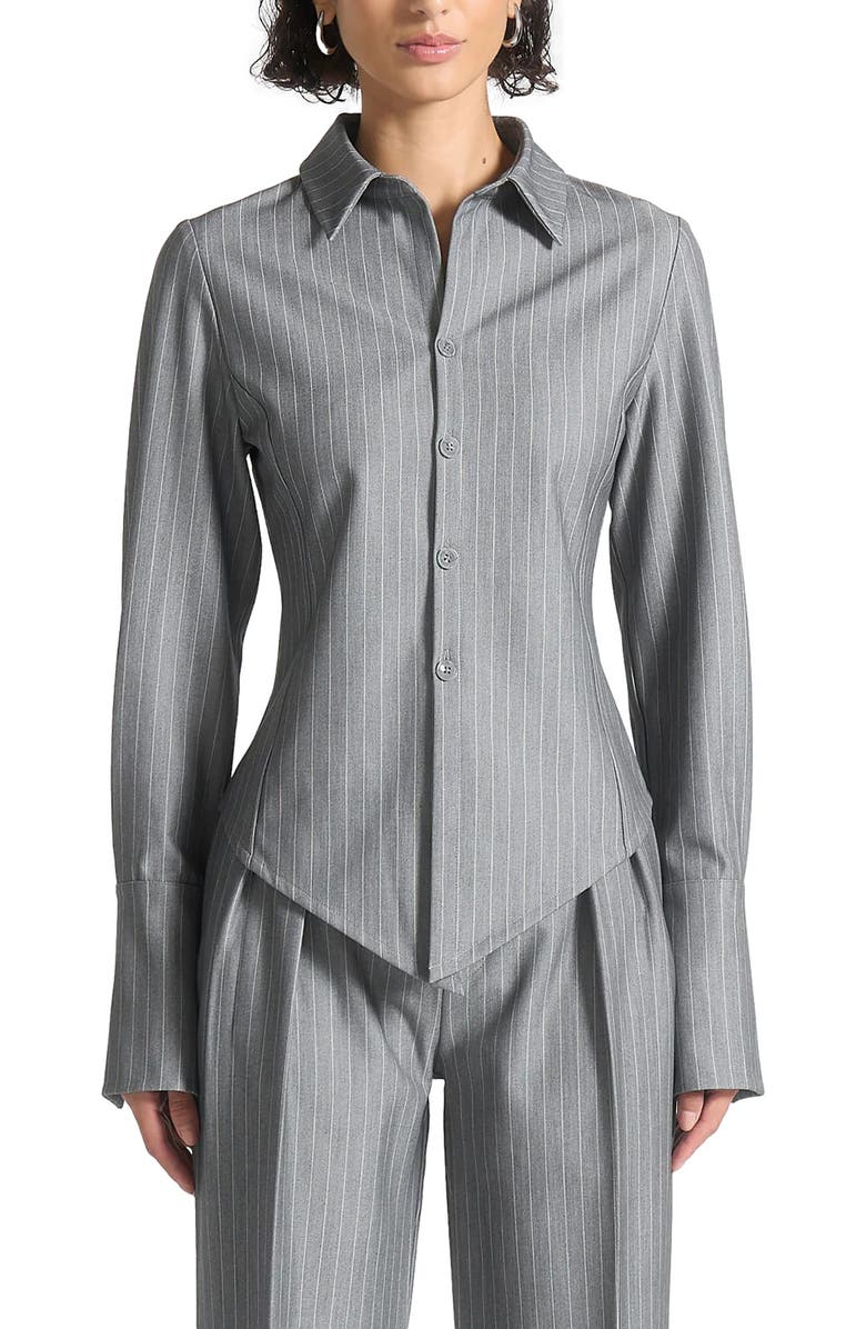 Manière De Voir Sonia Pinstripe Angled Shirt, Main, color, Grey