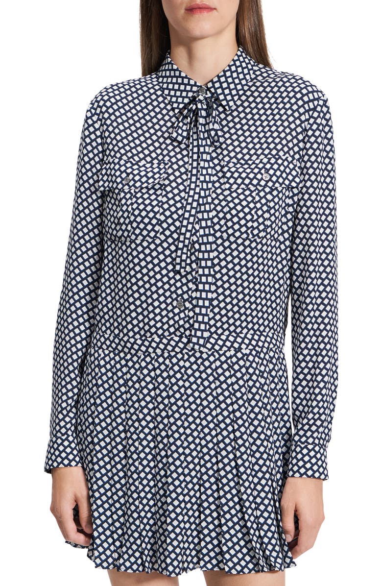 Theory Tie Neck Long Sleeve Mini Shirtdress, Alternate, color, 