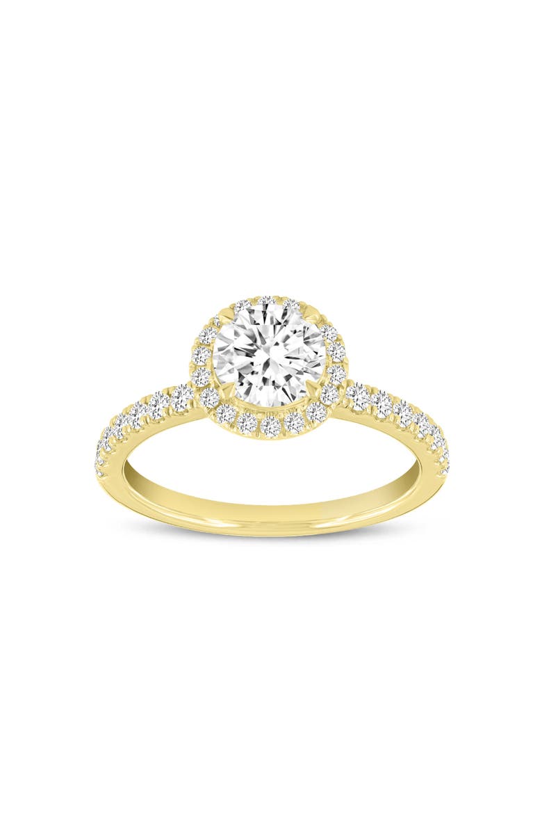 LuvMyJewelry Paloma 14K Yellow Gold Round Cut Lab Grown Diamond Halo Engagement Ring - 1.5 ctw, Main, color, 14K Yellow Gold