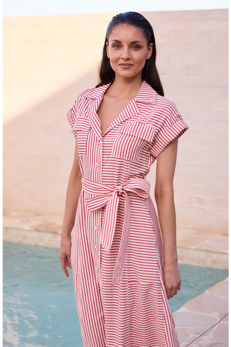 Portia Directional Stripe Maxi Shirtdress, Alternate, color, WHITE W RED STRIPE