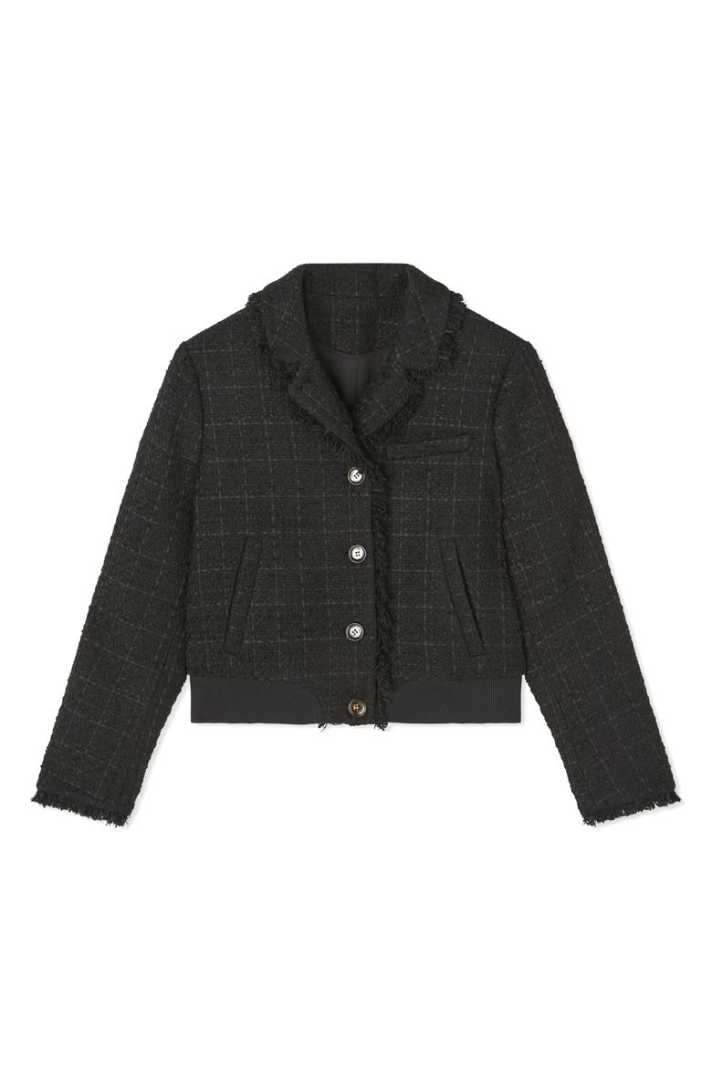 LK Bennett Pip Black Tweed Trim Bomber Jacket, Alternate, color, Black