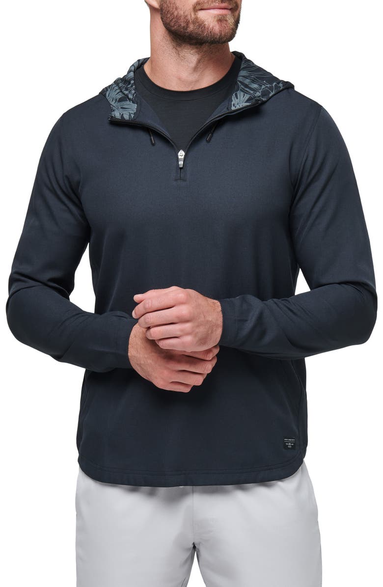 TravisMathew Hooded Quarter Zip Pullover, Main, color, Black Floral