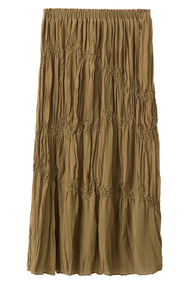 Beaded Shirred Mid Rise Tiered Maxi Skirt, Main, color, BROWN