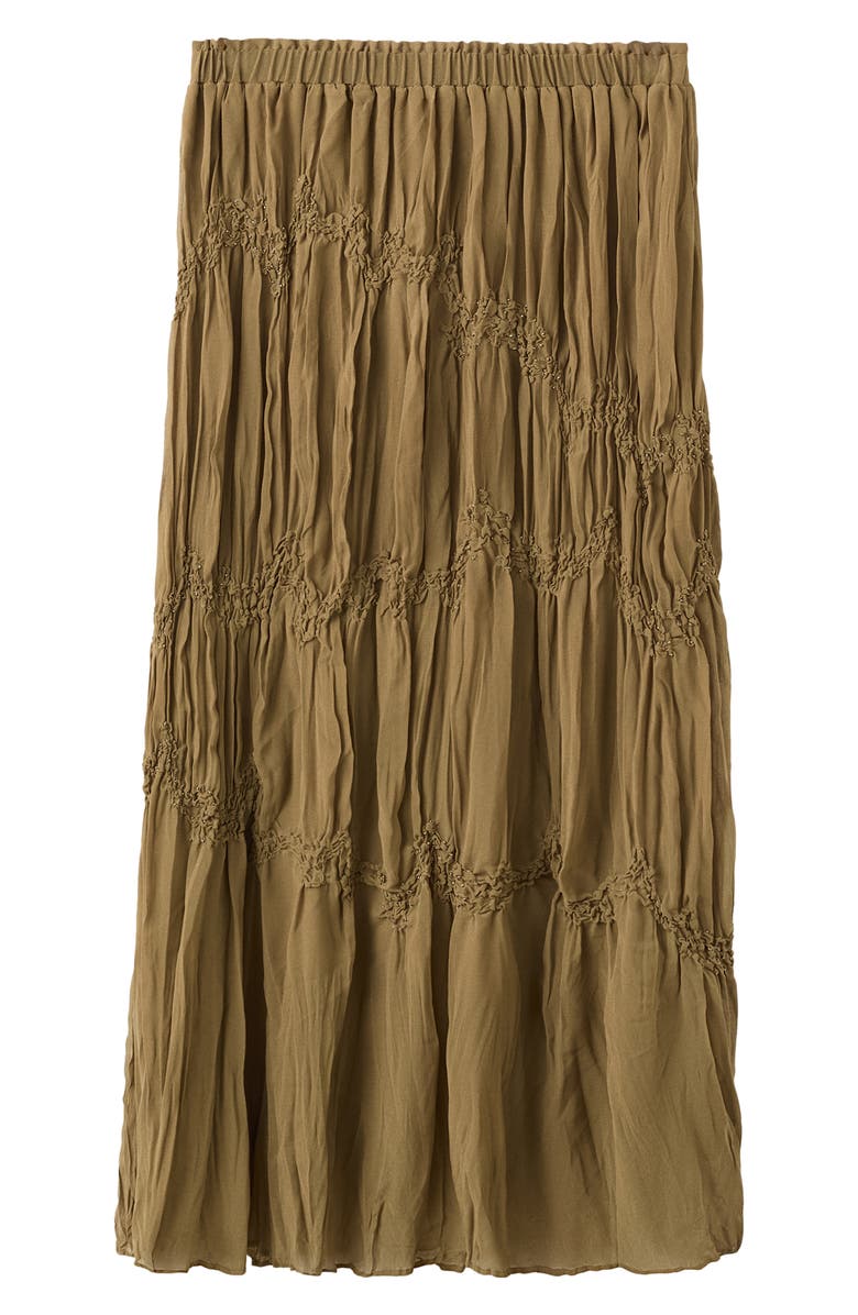 MANGO Beaded Shirred Mid Rise Tiered Maxi Skirt, Main, color, Brown