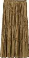 MANGO Beaded Shirred Mid Rise Tiered Maxi Skirt
