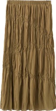 MANGO Beaded Shirred Mid Rise Tiered Maxi Skirt