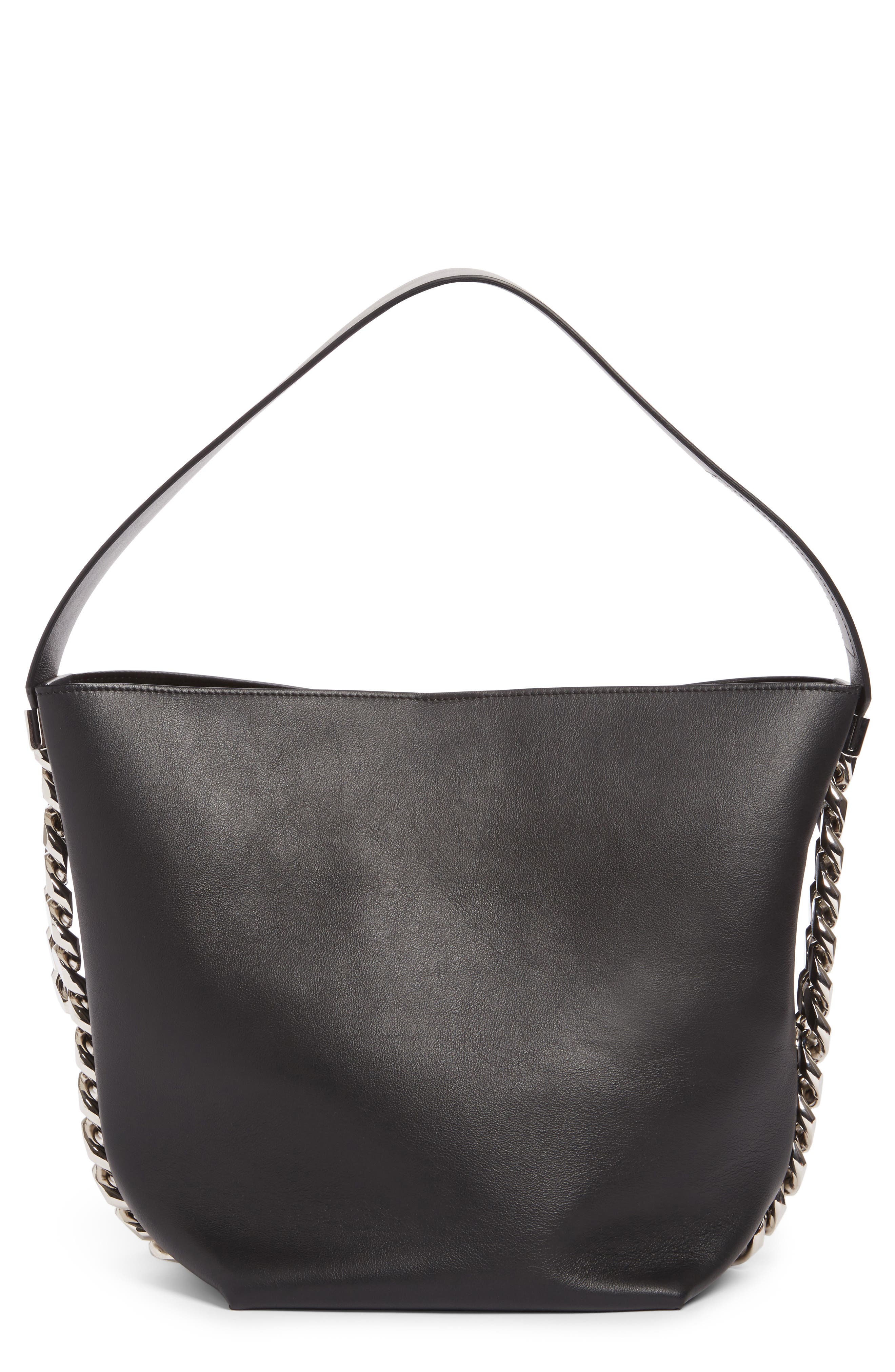 Infinity Calfskin Leather Bucket Bag, Main, color, BLACK
