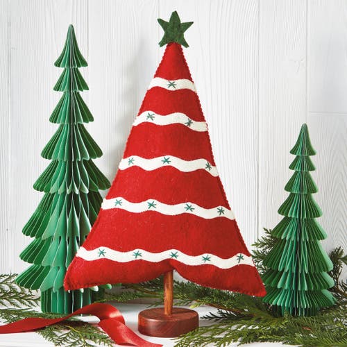 Tag Jolly Tree Decor Red Multi Felt Holiday Sculpture For Christmas In Red