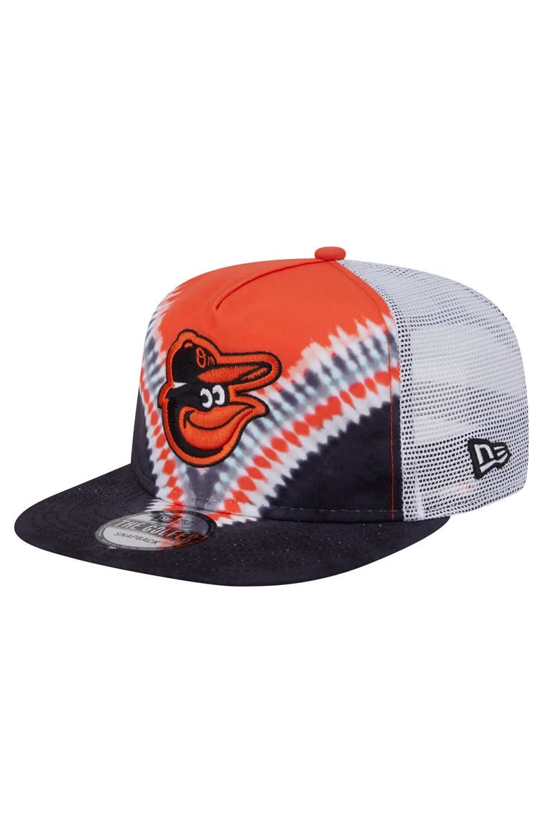 New Era Men's New Era Baltimore Orioles Tie-Dye Golfer Trucker Adjustable Hat, Main, color, Black