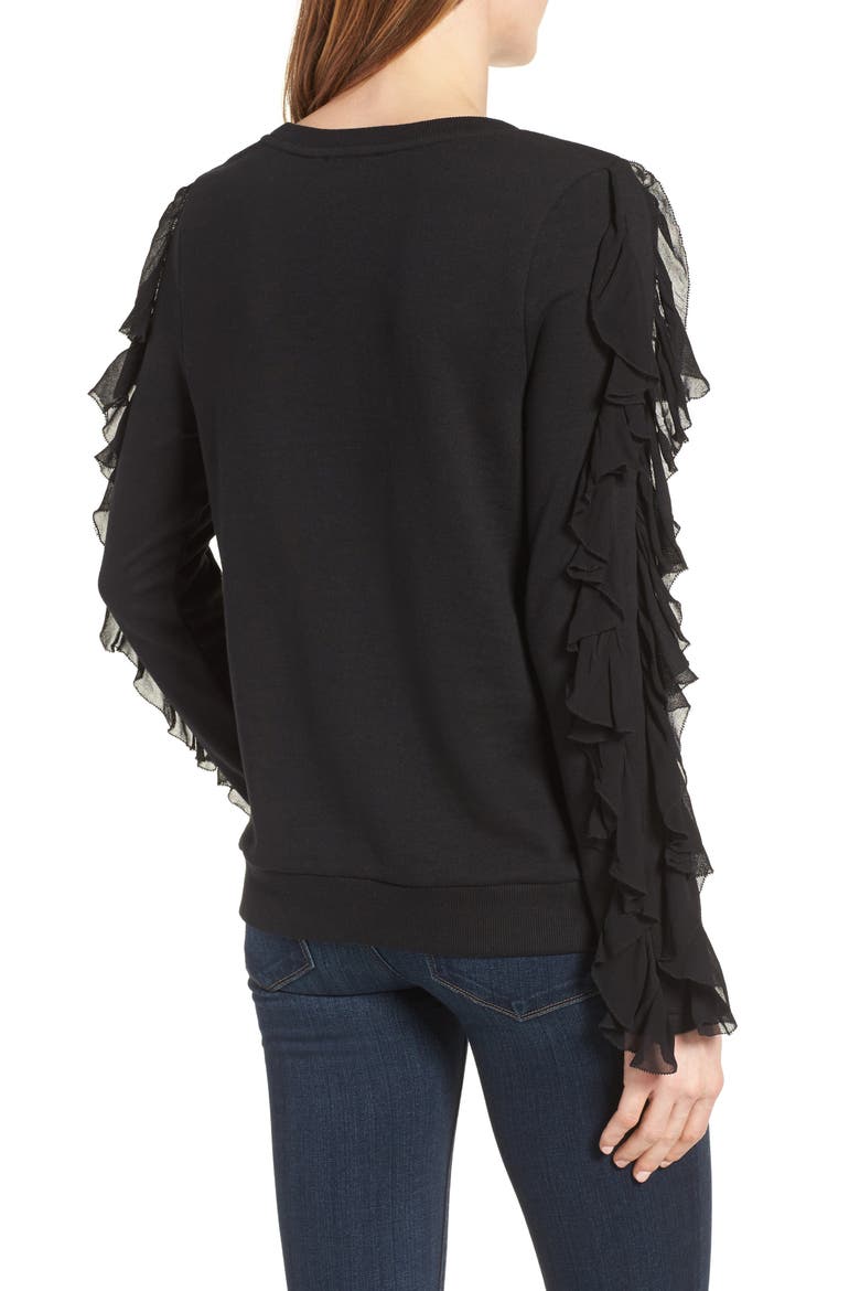 Ruffle Trim Sweatshirt, Alternate, color, BLACK
