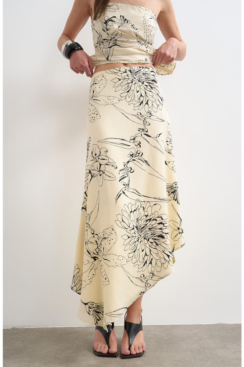 Co-ord Floral Satin Asymmetric Hem Midi Skirt, Main, color, IVORY
