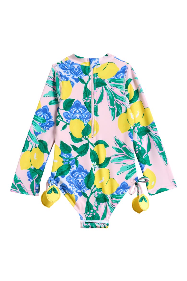 Kids' Santorini Citrus Long Sleeve One-Piece Rashguard Swimsuit, Alternate, color, BLUE/ YELLOW/ PINK MULTI