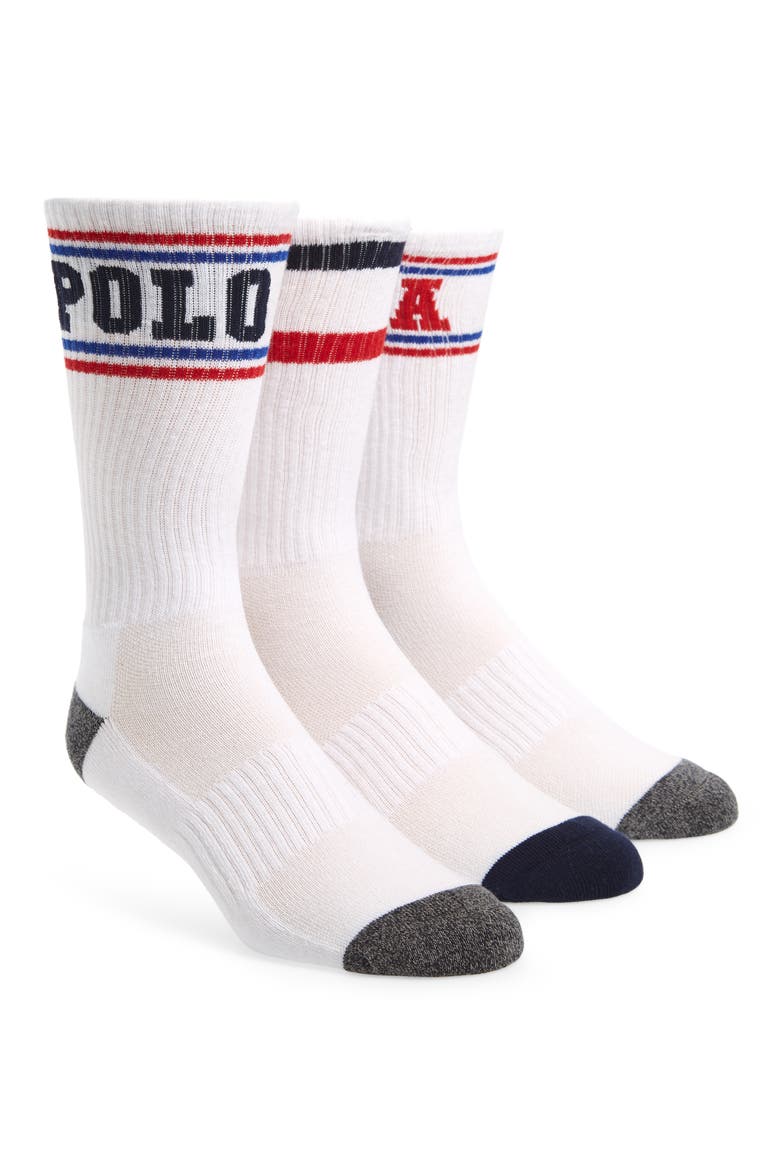 Americana 3-Pack Athletic Socks, Main, color, WHITE