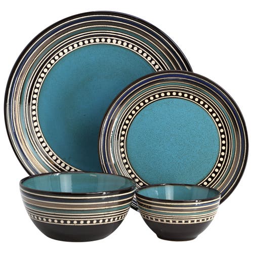 Gibson Cafe Versailles 16 Piece Double Bowl Dinnerware Set In Blue
